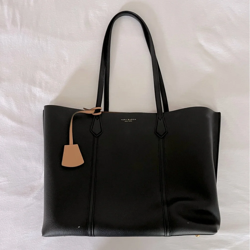 Tory Burch Black Leather Tote with Tan Accent